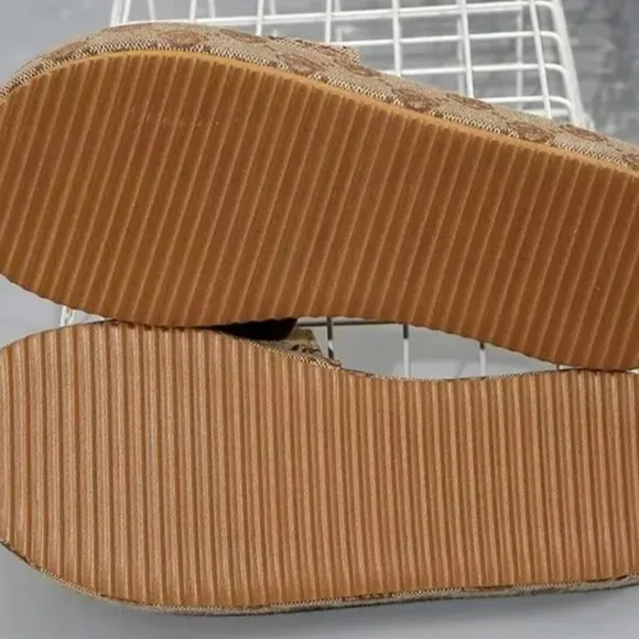 Blue Patterned Platform Slide Mules - Picture 3 of 4